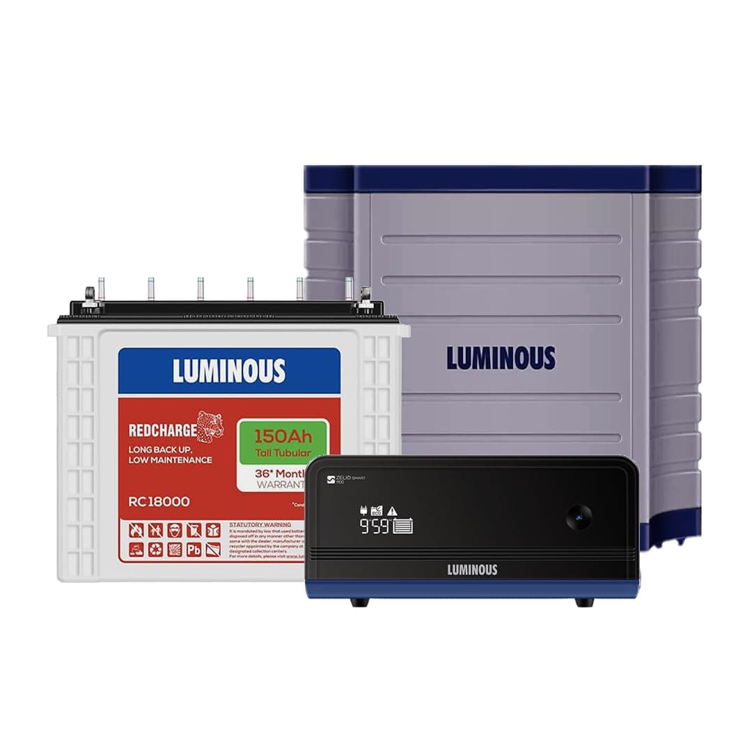 Luminous Inverter & Battery Combo with Trolley for Home & Shops | Zelio+ 1100 (900VA/12V) Pure Sine Wave Inverter