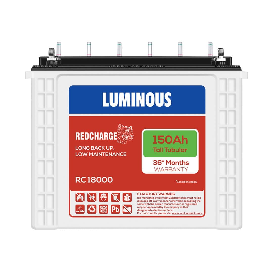 Luminous Red Charge RC 18000 Tall Tubular Inverter Battery for Home, Office & Shops | 150Ah/12V High-Performance, Durable & Low Maintenance Battery | Easy Installation | 36 Months Warranty